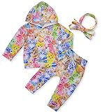 3Pcs Conjuntos de ropa infantil: Bebé recién nacido, manga larga, sudadera con capucha impresa Sudadera Tops + Pantalones + Ropa de diadema Trajes.