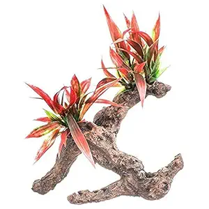 AquaTop Aquarium Decoration, Fiery Red Plant on Resin Driftwood, 6