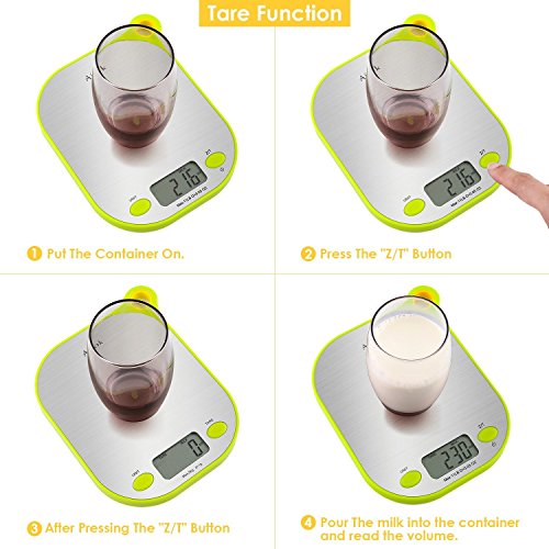 Aicok Küchenwaage, Präzision bis zu 1g (5kg Maximalgewicht), Tara-Funktion, Aufhänger Design mit Edelstahl Teller, Grün - 3