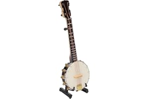 RENGU Mini Banjo Toys, Miniature Banjo Model Lifelike Appearance with Bracket Box for Toys