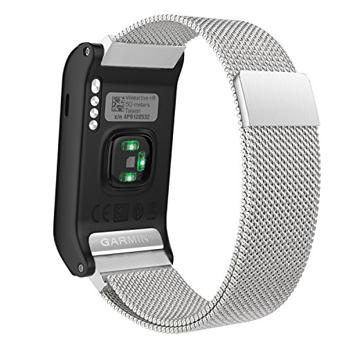 MoKo Garmin vívoactive HR Armband - Edelstahl Milanese Magnet Uhr Band Strap Uhrenarmband Erstatzband Replacement für Garmin vívoactive HR Sport GPS-Smartwatch, Silber