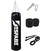 Desfabe Boxing Star 70x25 Cm Chain Boxing Sandbag Black+ Hanger Apparatus+Hand Bandage+Jump Rope