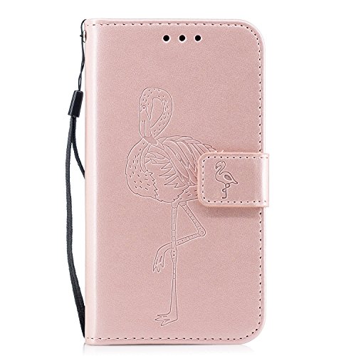 Galaxy J3 2016 Case,Samsung Galaxy J3 2016 Flip Case,BONROY® Pretty Creative Flamingo Painted Design Premium Soft PU Leather Notebook Wallet Case with [Kickstand] Stand Function Card Holder and ID Slot Slim Flip Protective Skin Cover for Samsung Galaxy J3 2016 (5,0 inch) - Rose Gold
