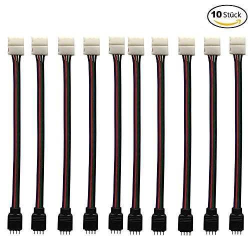 10x RGB 5050 Schnellverbinder 10mm Breit 4 polig Verbindungskabel Anschlusskabel LED Stripe Verbinder Adapter für SMD 5050 RGB LED Streifen zu RGB 3528 2835 LED Streifen, zu DC Stromversorgung, zu LED Controller-17cm, Ohne Löten