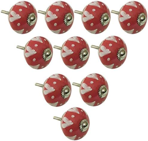 Handmade Knobs Sale - Set of 10 Red And White Flower Ceramic Knobs Handmade Design Drawer Knob / Cabinet Pulls / Handles - Home Decor Accessories