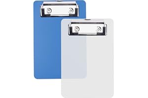 AZWOOD Lot de 2 mini borniers avec pince en métal caoutchouté, 15 x 10 cm, bloc-notes en plastique de qualité supérieure pour bloc-notes, reçus, listes de poche (bleu, blanc)