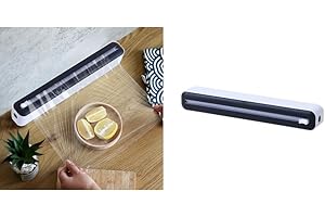 Fiorky Coupe-film alimentaire 2 en 1,distributeur magnétique étanche rechargeable avec coupe-glissière, distributeur de film alimentaire réutilisable pour emballage alimentaire au restaurant