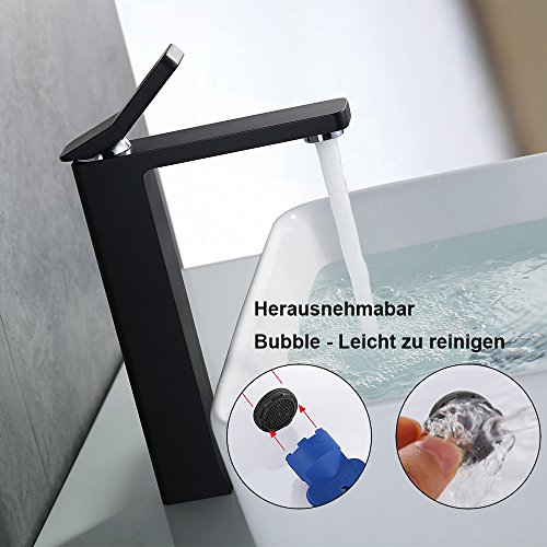 Homelody Hohe Wasserhahn mit Schwarz Lack Einhebel Waschtischarmatur Waschbeckenarmatur Waschbecken Waschtisch Badarmatur Bad Armatur - 3