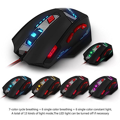 Zelotes T90 Profesional 9200 DPI Rat  n Gaming  8 botones dise  o  6 LED Color Opciones ajuste de peso Set alta precisi  n USB Al  mbrico rat  n para gamer pc mac negro 