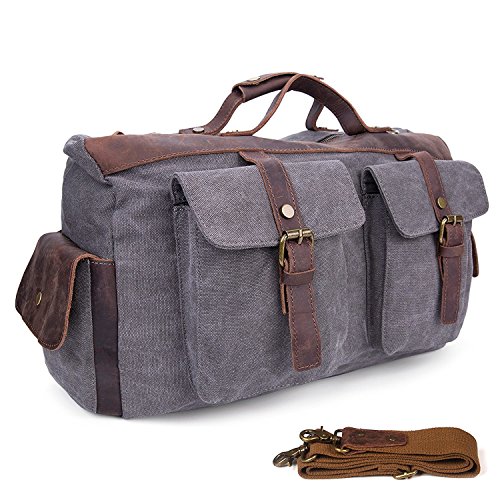 Bolsa de viaje de cuero de gran tamaño de lona para fines de semana o noches lienzo bolso bolsa de hombro-Gris