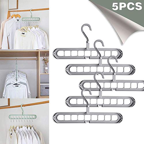 Homened Organizador de Ropa mágico, Gancho Plegable Antideslizante con múltiples Funciones de Ahorro de Espacio y Cascada, Paquete de 5 Perchas estándar con 9 Agujeros para Secado y Almacenamiento
