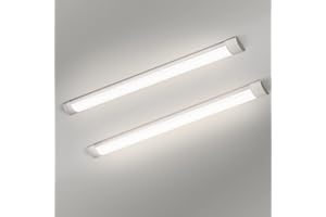 Glirowy 2 Pack 4FT LED Batten Light Low Profile Wall Ceiling Surface Mounted Fitting, IP20 40W Slim Wide Tube Lighting for Home/Office/Shop/Warehouse, Daylight White 4000K