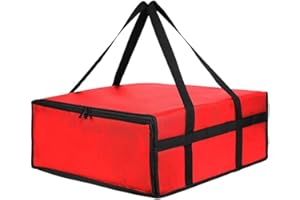 Zilimontt Grand sac isotherme pour livraison de pizza - Grande capacité - Tissu non tissé imperméable pour le transport - Garde les aliments chauds ou froids - Rouge - 50 x 50 x 20,5 cm