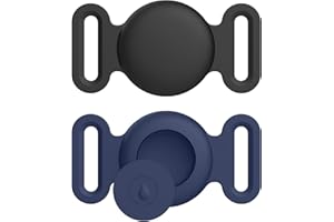 AMZPAS Airtag Dog Collar, Pet Silicone Protective Case for GPS Tracking Finder,Protective Cover Compatible with Apple Airtag, Safety and Anti-lost (Black+Deep blue,Middle)