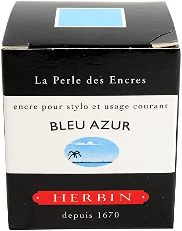 Jacques Herbin 13012T - One 30 ml Bottle of Ink for Fountain pens and Rollerball pens, Bleu Azur/Azure Blue Colour - Made in France - Calligraphy Writing