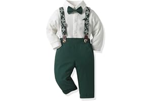 Yoolhamy Vestito natalizio per bambini e ragazzi, vestito da gentiluomo per bambini, camicia con bretelle, pantaloni, papillon, per 9 - 6 anni