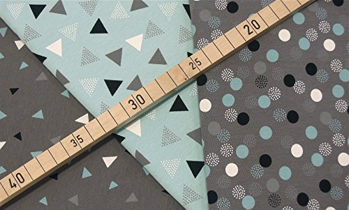 3×0,5m Jersey grau-türkis gemustert Breite 1,4m Muster-Mix 95% Baumwolle 5% Elastan (insgesamt 1,5m x 1,4m) - 2