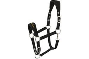 AK RIDING SPORTS AK Feather Soft Padded Horse Head Collar – Extra Comfort Padding, Adjustable Curb & Poll Straps – Gentle, Durable & Secure Halter for Horses AKRS-6070-01 (Black, Full/ (L),)