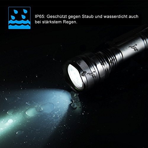 SUNSPEED LED Taschenlampe/500 Lumen /5 Modus Regulierbar/ IP65 Wasserdicht/18650 wiederaufladbare Batterie+Batterieladegerät - 6