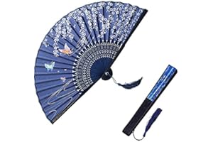 DZXIN Plegable de Mano Abanicos, Abanico de Mano de Bambú Seda con con Borla para Pared Decoración Fiesta Boda Pared #3