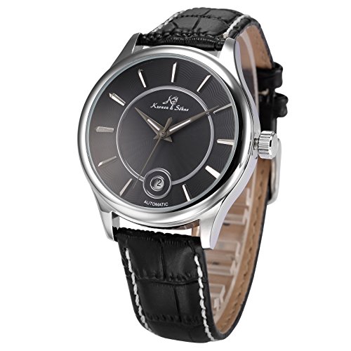 KS-KS261 Herren Automatik Mechanisch Armbanduhr Schwarz Leder Band Analog Datumanzeige KS-KS261 Herren Automatik Mechanisch Armbanduhr Schwarz Leder Band Analog Datumanzeige