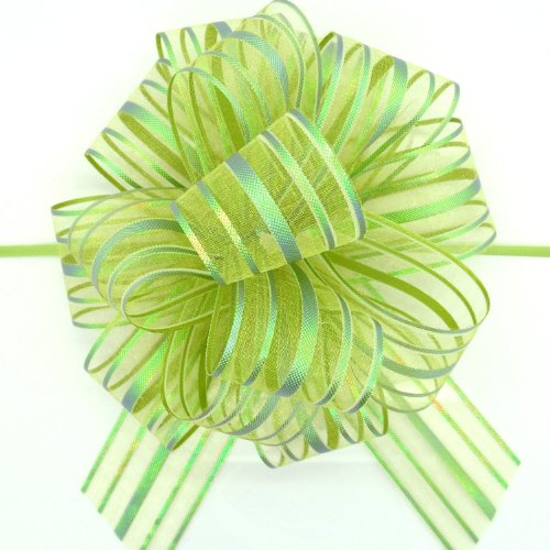 Organza Pull Bow (x2) LIME GREEN Large 6" Pom Pom Bow