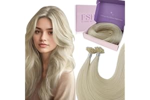 Fshine Kératine Extension Cheveux Naturel 50 Meches Blonde Blanche 35CM 50g Extension a Chaud Kreatine Humains Remy Raides Extension Keratine Cheveux Naturel Lisse Couleur 1000
