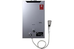 TABODD 40KW 20L Tragbarer Gas Durchlauferhitzer Propangas Campingdusche für Dusche im Außenbereich Dusche Bad Warmwasser Camping Dusche Warmwasserbereiter Warmwasserboiler, Silber