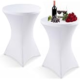 Paquete de 2 Funda Mesa Alta 80x110cm Blanco Mantel El&aacute;stico Spandex C&oacute;ctel | Fundas El&aacute;sticas para Mesa Alta de C&oacute;ctel, Mant