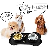 Fressnapf für Hund und Katze von iado, 2 x 360ml Doppel Futternäpfe mit rutschfesten silikon Tablett zu meisten Haustier geeignet