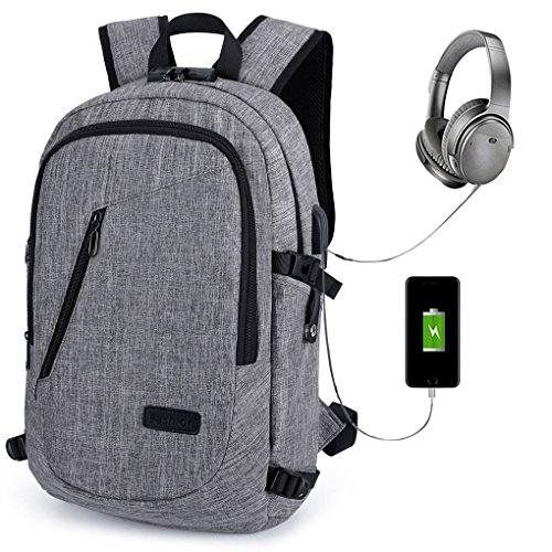 Domila Anti Diebstahl Business Laptop Rucksack mit USB-Ladeanschluss  wasserdichter Reiserucksack f  r M  nner und Frauen  grau 