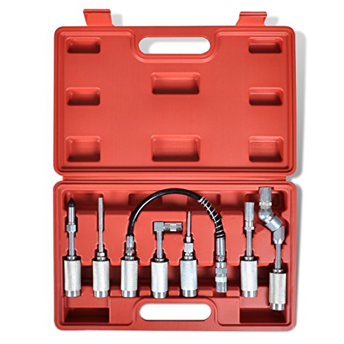 vidaXL Adapter und Zubehörsatz für Fettpressen, 7 tlg Set, Panzerschlauch Winkelaufsatz - 4
