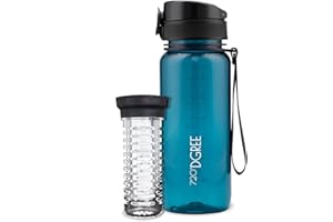 720°DGREE Butelka na wodę "uberBottle" + sitko do owoców - 350 ml, 500 ml, 650 ml, 1l, 1,5 l, 2 l, nie zawiera BPA, wodoodporna, szczelna, wielokrotnego użytku, lekka, idealna do szkoły, sportu,