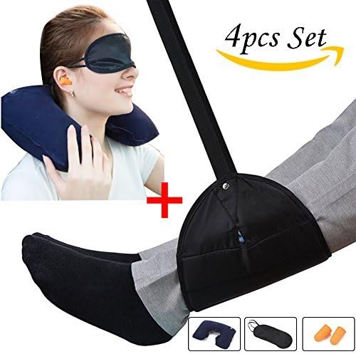 KLIOLO Under Desk Foot Hammock, Portable Airplane Adjustable Footrest and Travel Pillow Sets for Office Rest Time or Flight Carry-On Foot Rest