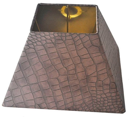 Designer Lampenschirm Kaiman Optik Kunst Leder rechteckig konische Form Braun