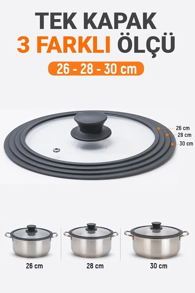 Digithome Silikon Kenarlı 3 Ölçü Cam Tencere Kapağı 26-28-30 Cm