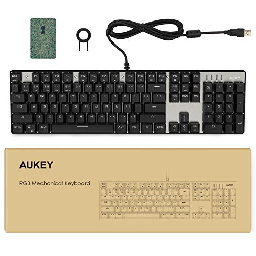 AUKEY Teclado Mec  nico RGB 104 Teclas US-Layout Anti-Fantasma Interruptor Azul Teclado Gaming Retroiluminado RGB para Jugadores  Mecan  grafos  sin    - Negro