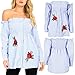 Produktbild Oops Outlet Damen Frauen Kragen Kalte Schulter Rose bestickt Glockenärmel Krawattenknoten Top