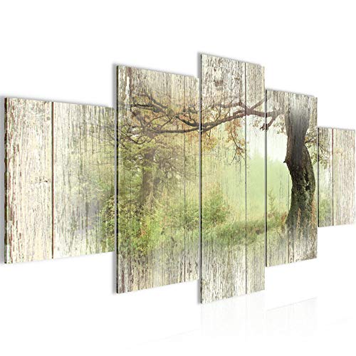 Runa Art Bilder Herbst Vintage Wandbild 200 x 100 cm Vlies - Leinwand Bild XXL Format Wandbilder Wohnzimmer Wohnung Deko Kunstdrucke Grün 5 Teilig - Made in Germany - Fertig Zum Aufhängen 606451c