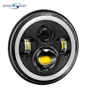 Kingsway Harley Style LED Projector Head Lights for Royal Enfield Classic 350 (7-inch, DOT Chrome)