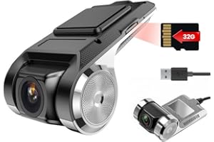 Hikity Cámara Dash CAM con 32GB TF, para Radio de Coche Android Admite Conexión por USB|Grabación en Bucle|Visión Nocturna|Graba Automáticamente