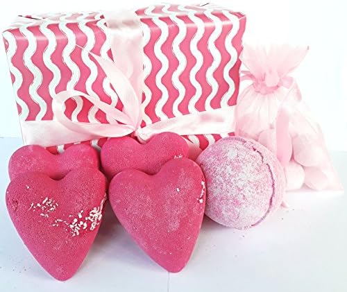 Bath bomb box set 4 heart fizzers, large Bathbomb Mini chill pills marbles ~ Pink gift wrapped