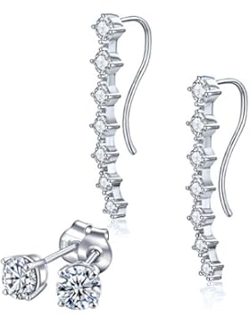 Damen Ohrklemme Ohrclips Ohrringe Set - Fossil Clip Silber Runde Strass überzogen Zirkonia Ohrstecker Schmuck...