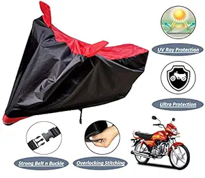 Auto Hub Waterproof Bike Body Cover Compatible with Hero CD Deluxe -(Fabric:-Polyester, Color:-Black/Red)