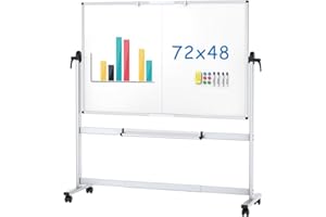 VIZ-PRO Tableau Blanc Mobile Double Face, 180 x 120 cm, Tableau Blanc Magnétique à Effacement à Sec Sur Roulettes Avec Cadre et Support en Aluminium