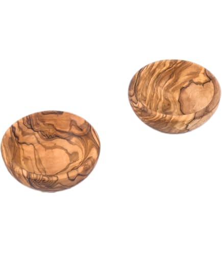4 Mini Bols à Sauce En Bois D'Acacia Massif - 10 Cm, Avec 4 Cuillères En Bois - Pour Noix, Épices, Accompagnements