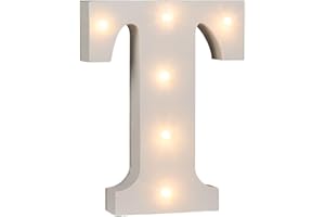OOTB Illuminated Letter T Light with 6 LED, Wood, White