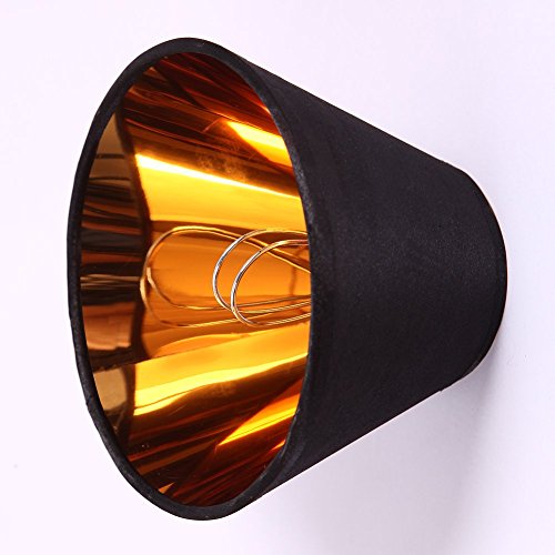 ONEPRE Lampenschirm, Handarbeit, Kerzenform, Außenseite schwarzes Leinen, Innenseite Goldfarben - 2