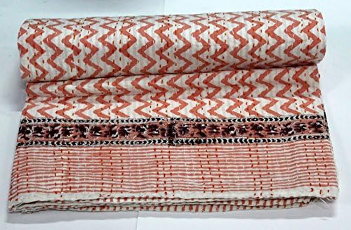 Traditional Fabrics Indian Kantha Quilt Reversible Cotton Bedspread Throw Queen Bed Cover G644