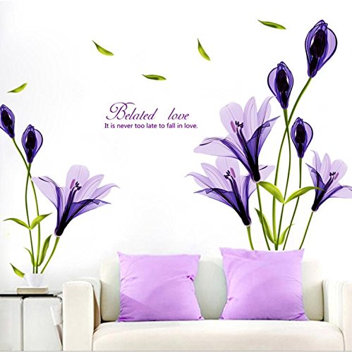 HALLOBO® XXL Wandtattoo Lily Wandaufkleber Wandsticker Wall Sticker Schmetterling Blumen Wohnzimmer Schlafzimmer Deko